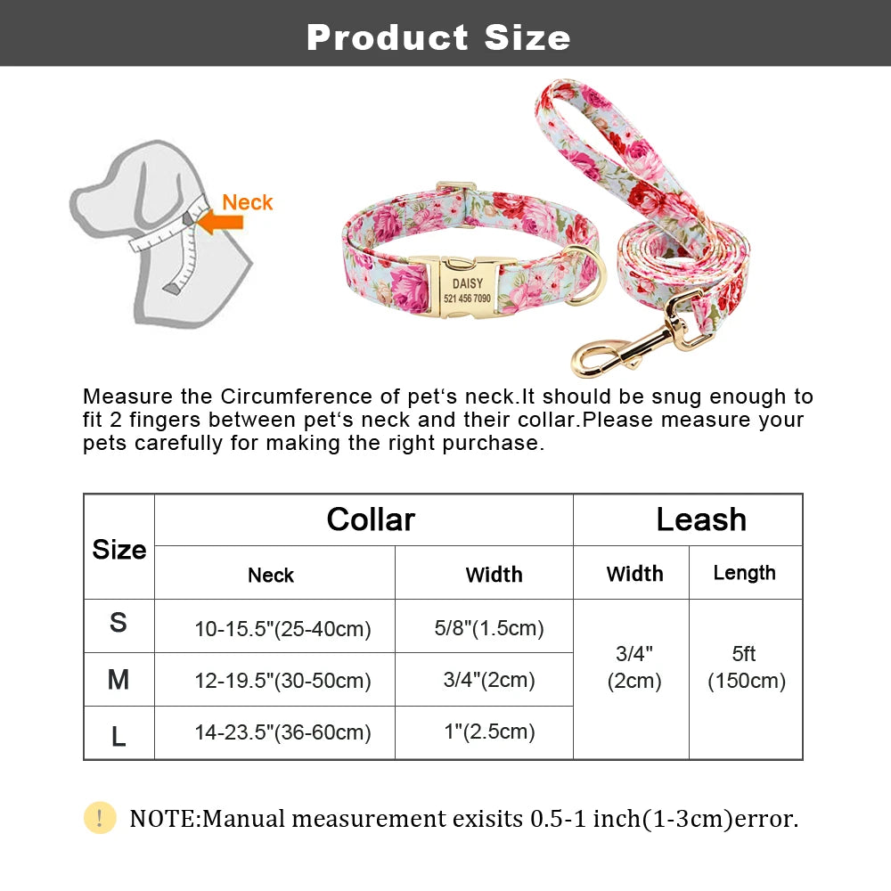 Printed Dog Collar Leash Set