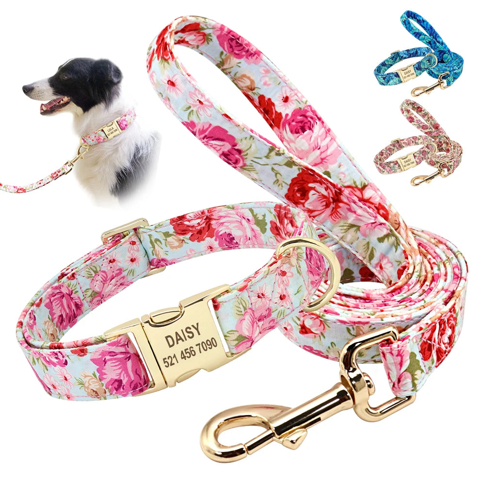 Printed Dog Collar Leash Set