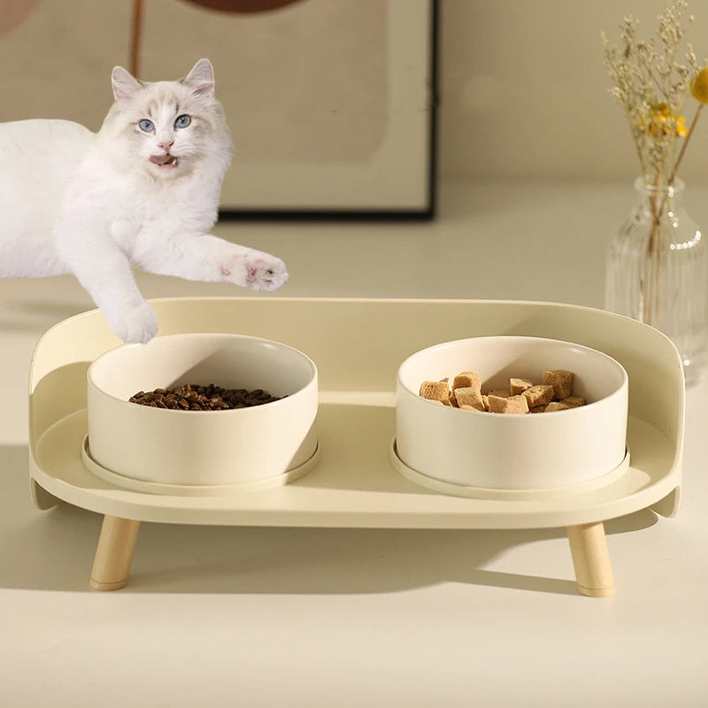 Cat Double Bowls Feeder Adjustable Height