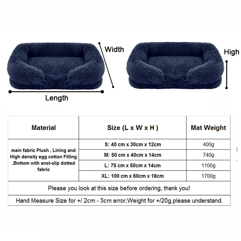 Washable Square Dog Plush Bed