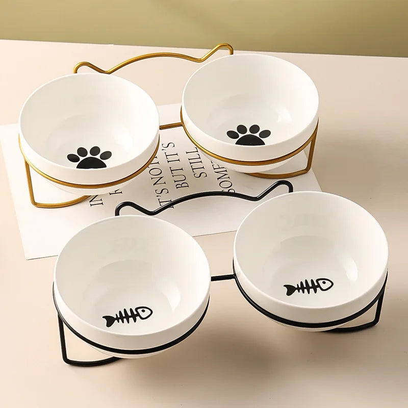 Ulmpp Cat Double Bowl with Stand and Mat