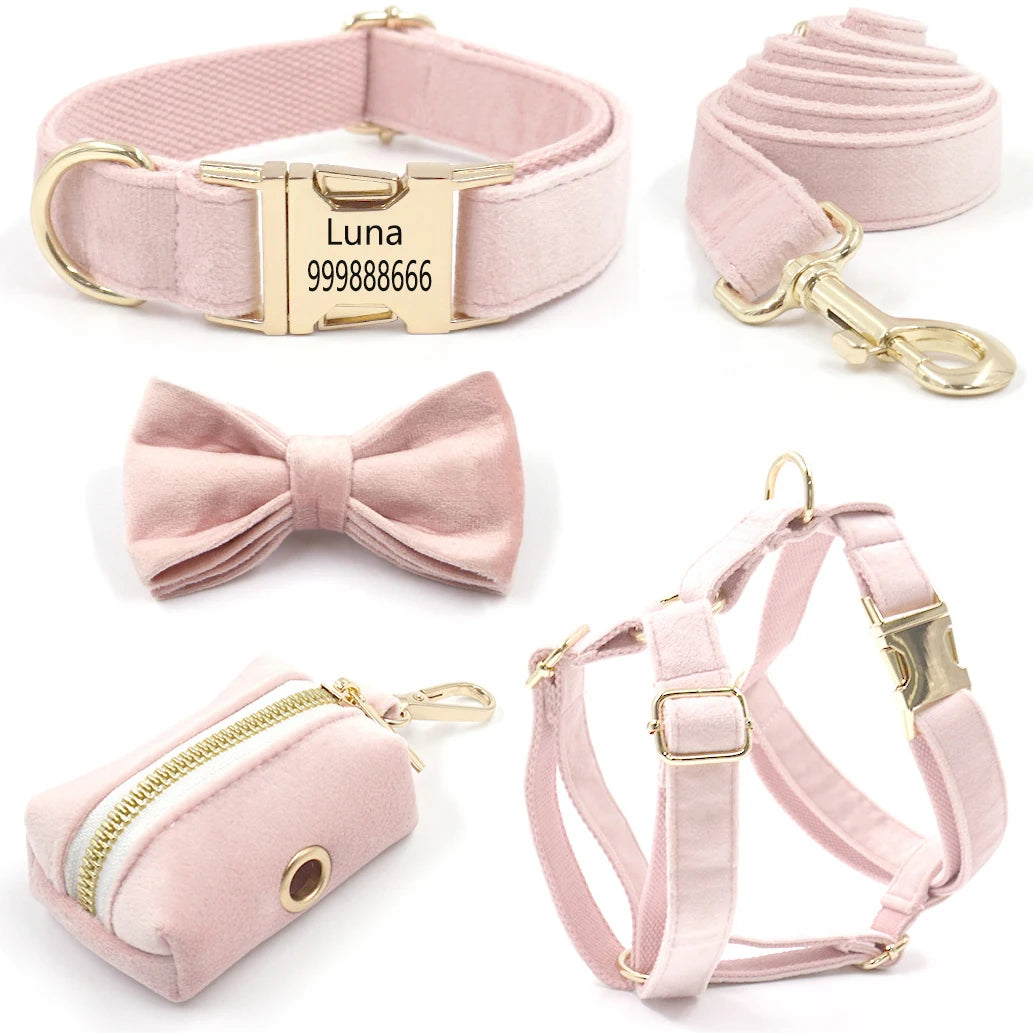 Dog Velvet Collar Leash Harness set