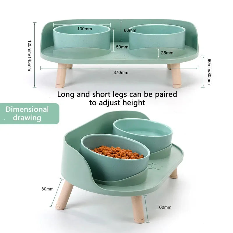 Cat Double Bowls Feeder Adjustable Height