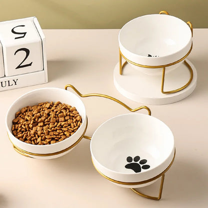 Ulmpp Cat Double Bowl with Stand and Mat