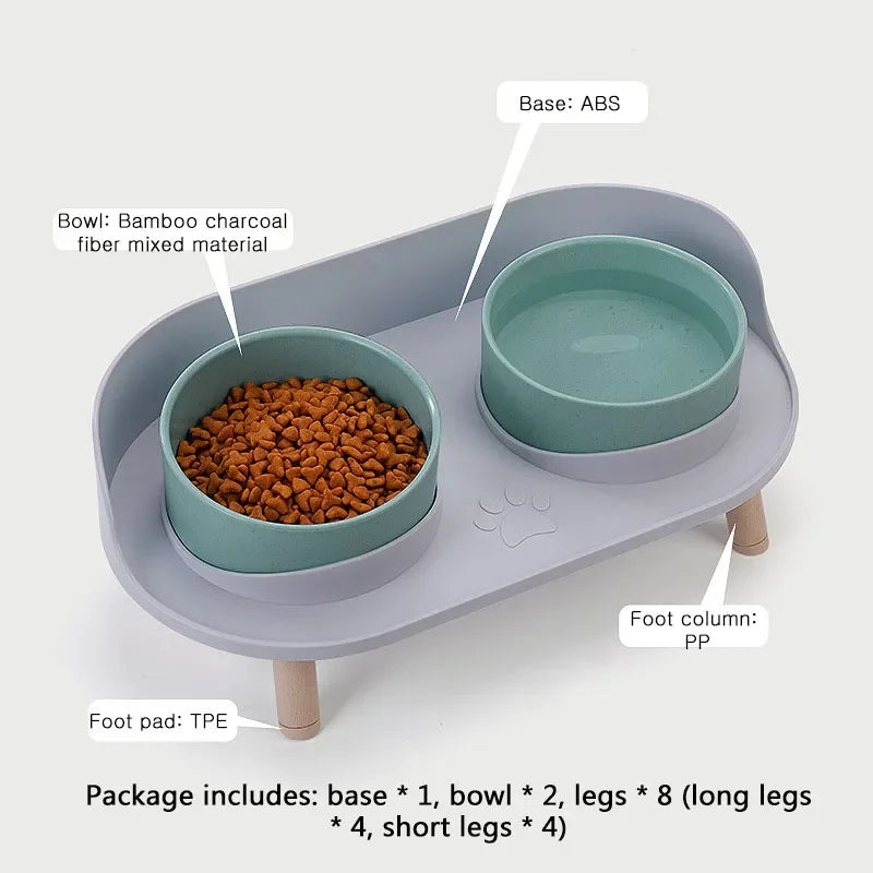 Cat Double Bowls Feeder Adjustable Height