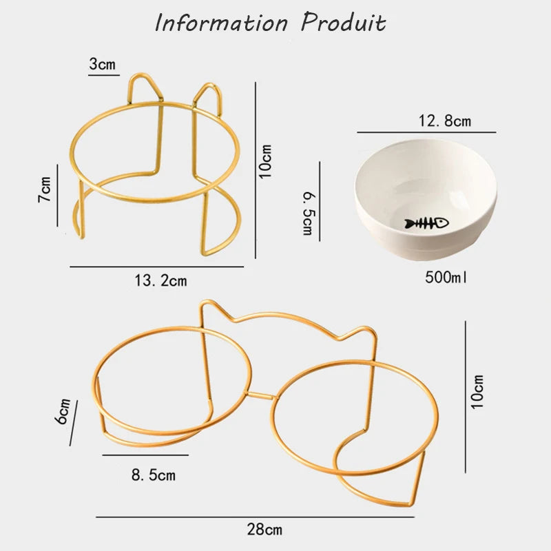 Ulmpp Cat Double Bowl with Stand and Mat