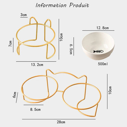 Ulmpp Cat Double Bowl with Stand and Mat