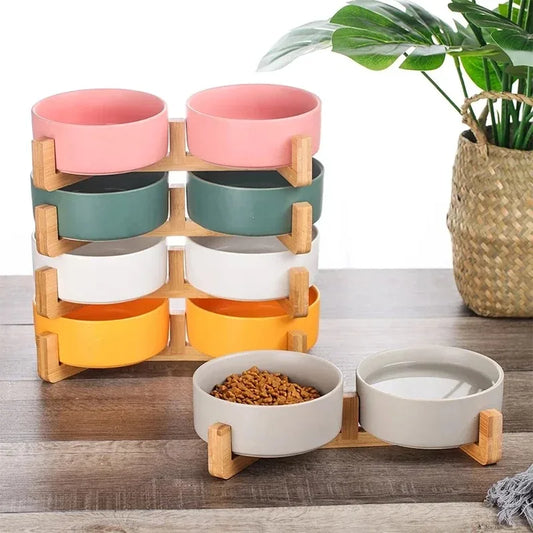 Pet Wood Stand Ceramic Bowl