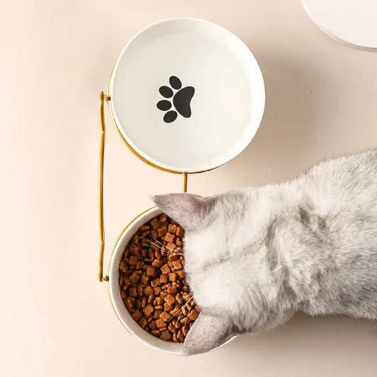 Ulmpp Cat Double Bowl with Stand and Mat